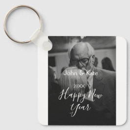 Happy new year couple photo name year black white  sleutelhanger