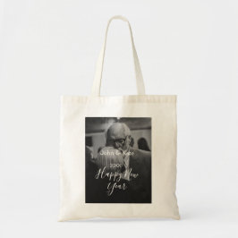 Happy new year couple photo name year black white  tote bag