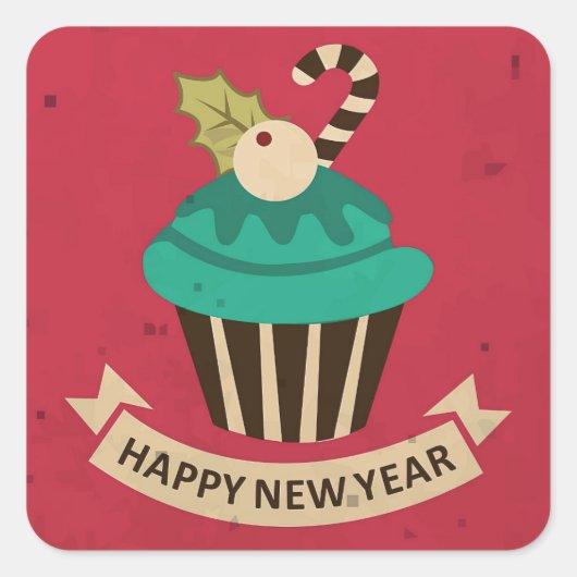 Happy New Year Cupcake Sticker (Voorkant)