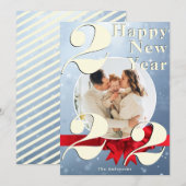 Happy New Year Custom 2022 Blue Snow-fotokaart Kaart (Voorkant / Achterkant)