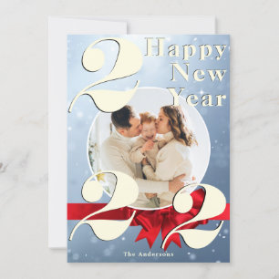 Happy New Year Custom 2022 Blue Snow-fotokaart Kaart