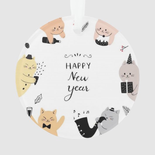 Happy New Year Custom Cat Photo Ornament (achterkant)
