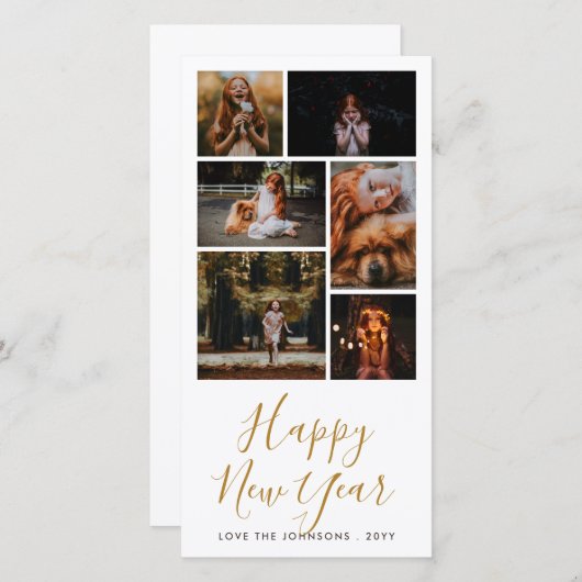 Happy New Year Custom Greeting Holiday Collage Feestdagenkaart (Voorkant / Achterkant)