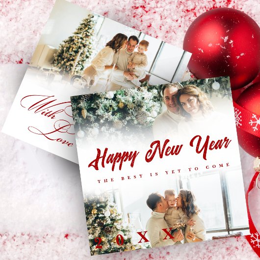 Happy New Year Custom Script 3 Collage Multi Photo Feestdagenkaart