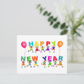 Happy New Year Cute Cartoon Diverse Kinder Text Briefkaart (Staand voorkant)