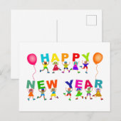 Happy New Year Cute Cartoon Diverse Kinder Text Briefkaart (Voorkant / Achterkant)