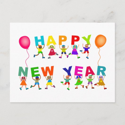 Happy New Year Cute Cartoon Diverse Kinder Text Briefkaart (Voorkant)