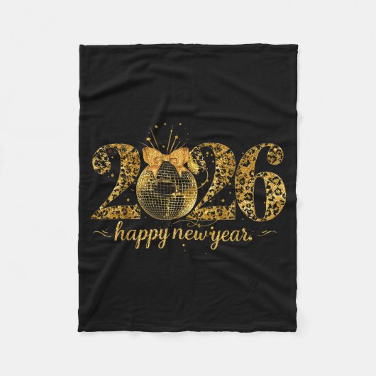 Happy New Year Cute Gold Disco Ball Bow New Year's Fleece Deken (Voorkant)