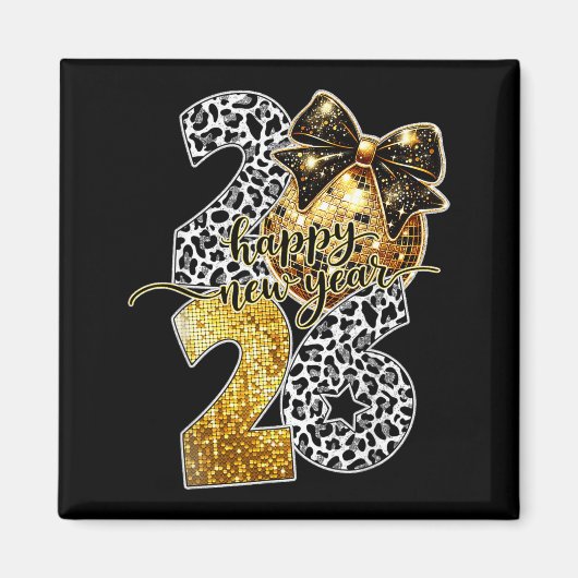 Happy New Year Cute Gold Disco Ball Bow New Year's Magneet (Voorkant)