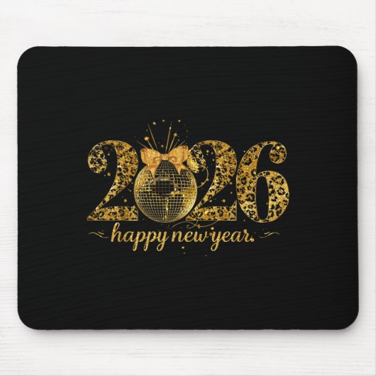 Happy New Year Cute Gold Disco Ball Bow New Year's Muismat (Voorkant)