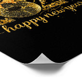Happy New Year Cute Gold Disco Ball Bow New Year's Poster (Hoek)