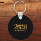 Happy New Year Cute Gold Disco Ball Bow New Year's Sleutelhanger (Voorkant)