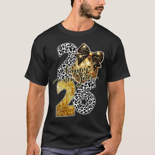 Happy New Year Cute Gold Disco Ball Bow New Year's T-shirt (Voorkant)