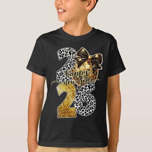 Happy New Year Cute Gold Disco Ball Bow New Year's T-shirt (Voorkant)