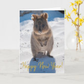 Happy New Year Cute Quokka op het strand Australië Kaart (Gele Bloem)