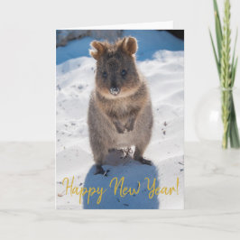 Happy New Year Cute Quokka op het strand Australië Kaart
