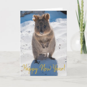 Happy New Year Cute Quokka op het strand Australië Kaart
