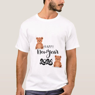 Happy New Year Cute Teddy Bear Illustration | Kids T-shirt