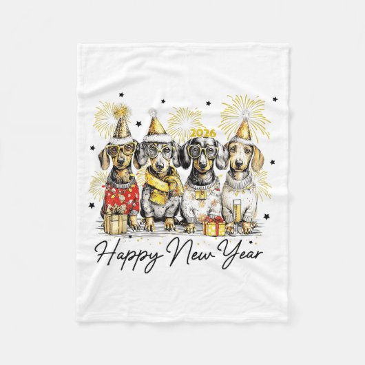 Happy New Year Dachshund Dog Lover 2026 New Year H Fleece Deken (Voorkant)