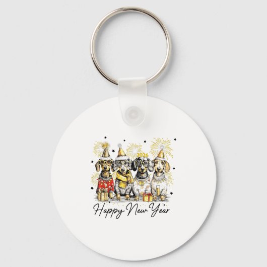 Happy New Year Dachshund Dog Lover 2026 New Year H Sleutelhanger (Voorkant)
