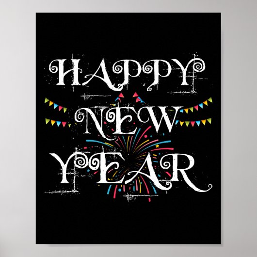 Happy New Year Day Eve Party Fireworks Confetti Poster (Voorkant)