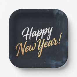 Happy New Year Deep Blue Strokes Papieren Bordje