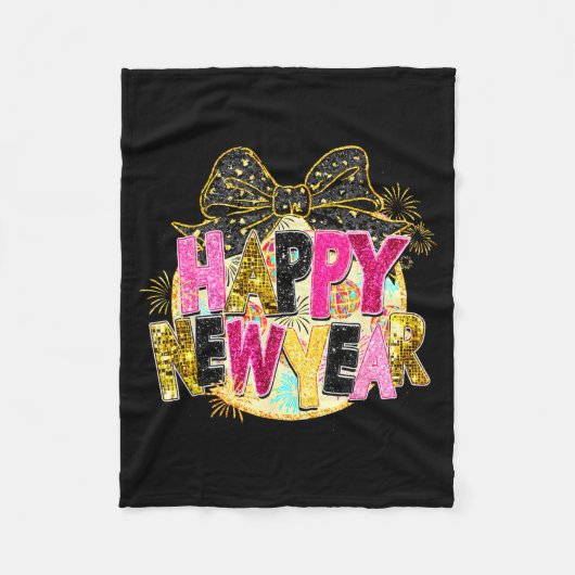 Happy New Year Disco Ball Coquette Bow New Years E Fleece Deken (Voorkant)