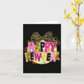 Happy New Year Disco Ball Coquette Bow New Years E Kaart (Gele Bloem)