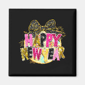 Happy New Year Disco Ball Coquette Bow New Years E Magneet (Voorkant)
