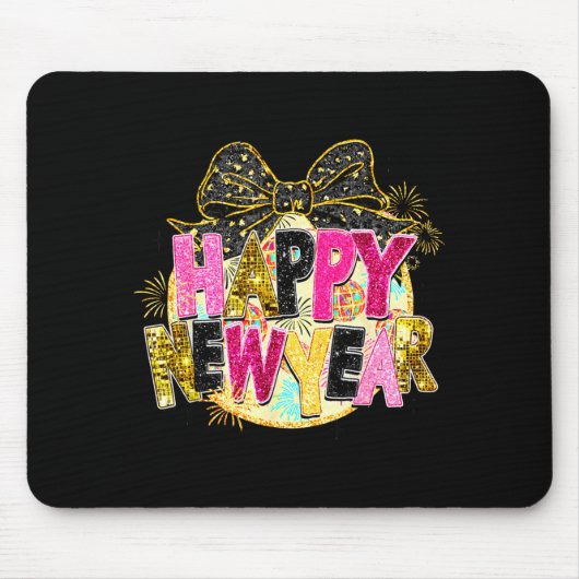 Happy New Year Disco Ball Coquette Bow New Years E Muismat (Voorkant)