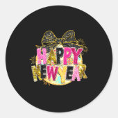 Happy New Year Disco Ball Coquette Bow New Years E Ronde Sticker (Voorkant)