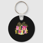 Happy New Year Disco Ball Coquette Bow New Years E Sleutelhanger (Voorkant)