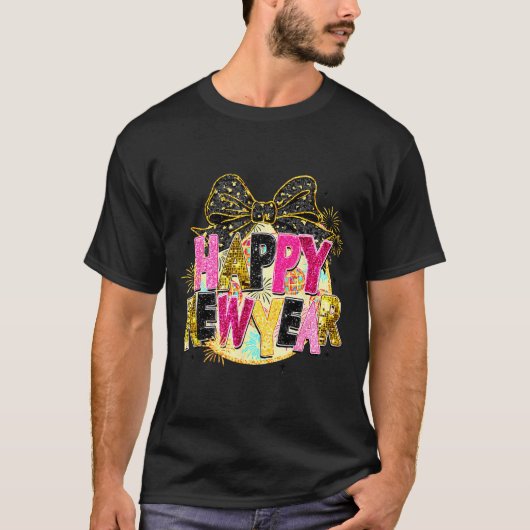 Happy New Year Disco Ball Coquette Bow New Years E T-shirt (Voorkant)