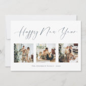 Happy New Year Dusty Blue Multi Photo Collage Feestdagenkaart (Voorkant)