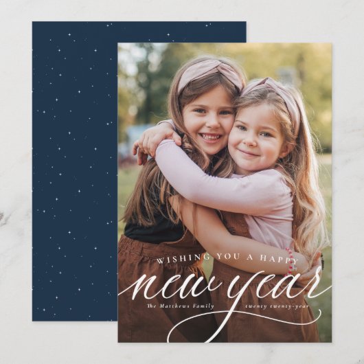 Happy New Year één foto klassiek elegant Feestdagenkaart (Voorkant / Achterkant)