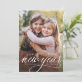 Happy New Year één foto klassiek elegant Feestdagenkaart (Staand voorkant)