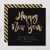 Happy New Year Elegant Black en Gold Script Feestdagenkaart (Voorkant / Achterkant)