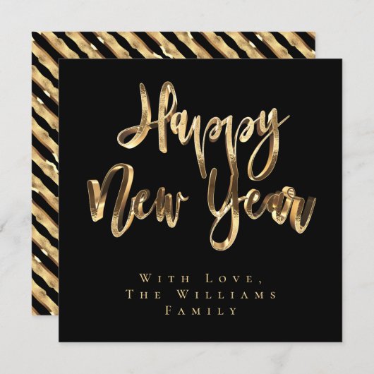 Happy New Year Elegant Black en Gold Script Feestdagenkaart (Voorkant / Achterkant)