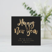 Happy New Year Elegant Black en Gold Script Feestdagenkaart (Staand voorkant)