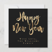Happy New Year Elegant Black en Gold Script Feestdagenkaart (Voorkant)