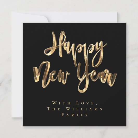 Happy New Year Elegant Black en Gold Script Feestdagenkaart (Voorkant)