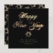 Happy New Year Elegant Black en Gold Stars Feestdagenkaart (Voorkant / Achterkant)