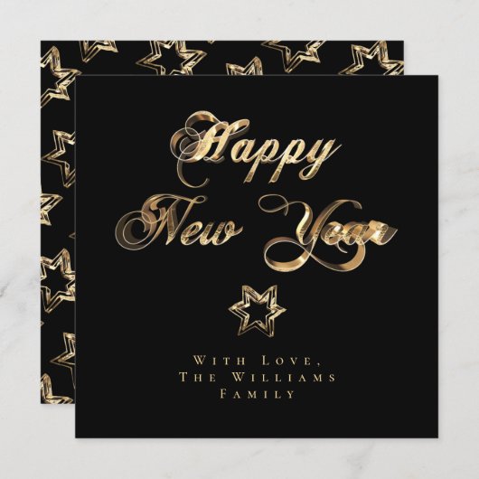 Happy New Year Elegant Black en Gold Stars Feestdagenkaart (Voorkant / Achterkant)