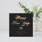 Happy New Year Elegant Black en Gold Stars Feestdagenkaart (Staand voorkant)
