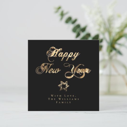 Happy New Year Elegant Black en Gold Stars Feestdagenkaart
