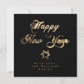 Happy New Year Elegant Black en Gold Stars Feestdagenkaart (Voorkant)