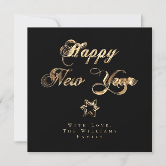 Happy New Year Elegant Black en Gold Stars Feestdagenkaart (Voorkant)