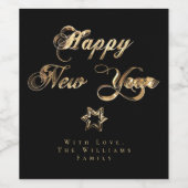 Happy New Year Elegant Black en Gold Stars Wijn Etiket (Enkel label)