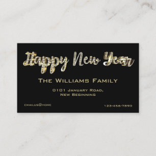 Happy New Year Elegant Chic Black en Gold Script Visitekaartje