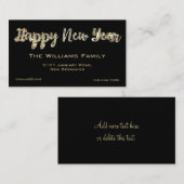 Happy New Year Elegant Chic Black en Gold Script Visitekaartje (Voorkant / Achterkant)